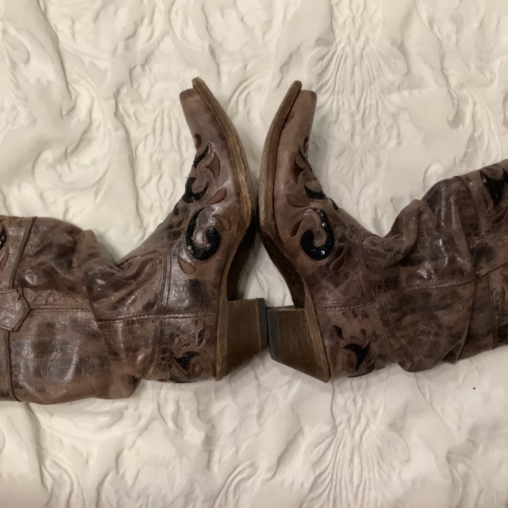 Corral boots brown/camel/tobacco leather sequins slouch‎ western cowboy boots - Picture 8 of 17